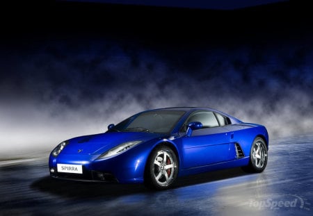 spirra - silver alloys, two seater, blue, front engine