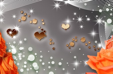 Orange Rose Sparkle - hearts, roses, orange, summer, flowers, sparkles, firefox persona, shine