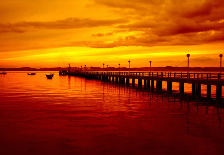 red waters - water, red, photography, bridge