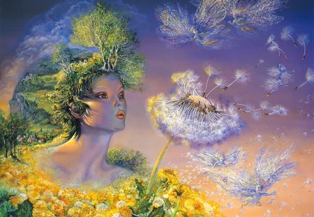 FLOWER WOMAN - seeds, flower, yellow, woman