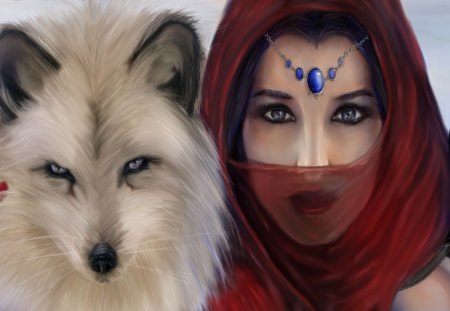 women warrior and friend - women, gorgeous, wolf, beautiful