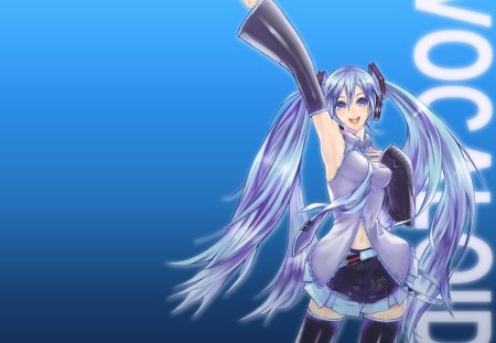 Hatsune Miku - aqua, headset, thighhighs, music, anime girl, white, art, cool, aqua eyes, artistic, hatsune miku, skirt, leggings, song, vocaloids, program, vocaloid, beautiful, uniform, diva, beauty, nice, twintail, singer, aqua hair, black, virtual, pretty, idol, anime, miku, cute, girl, cg, hatsune, microphone, headphones, blue, tie, digital, awesome, outfit