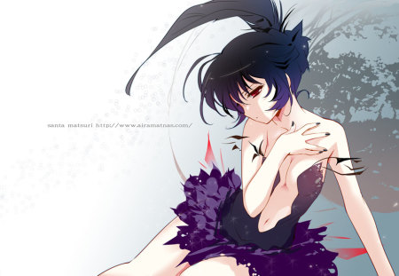 Anime - short hair, anime, dress, girl, feathers