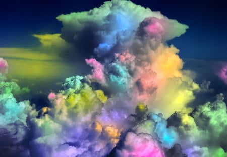 Special clouds - clouds, abstract, yellow, blue, special, beautiful, pink, purple, green, background, sky