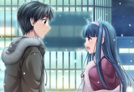 Something important to say! - pretty, gur, anime couple, girl, cute, snow