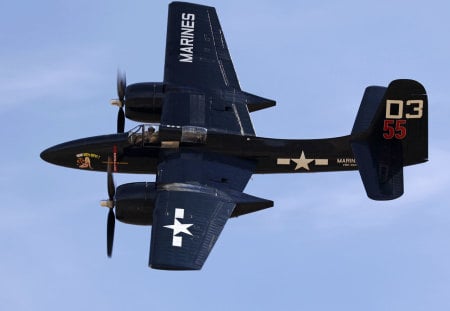 Grumman F7F Tigercat - fighter, blue, tigercat, grumman, navy, marines, f7f, sky