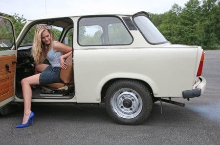 leggy blonde - blonde, leggy, car, sexy