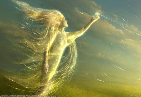 ghost - spirit, ghost, sky, angel, female, dawn, magician, fantasy