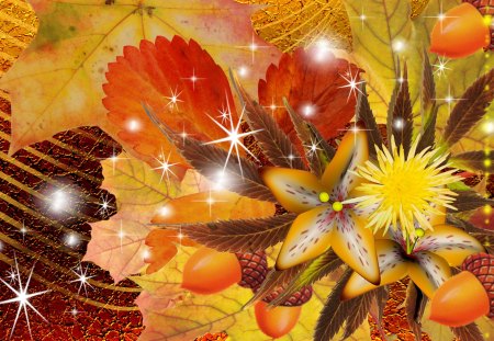 Autumn Shines - flowers, fall, autumn, acorns, stars, firefox persona, leaves