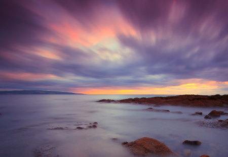 Sunrise - clouds, beautiful, sea, sunrise, colors, ocean, stones, nature, sky