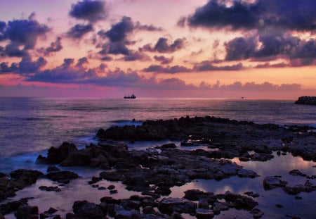 Beautiful Sky - clouds, beautiful, sea, sunrise, reflection, sailing, sunset, nature, purple, sailboat, sky