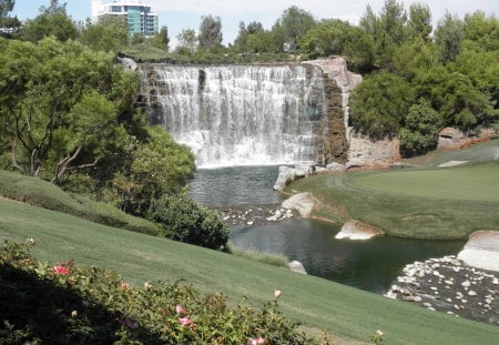 Waterfalls in Las Vegas - USA  - nature, trees, photography, green, waterfalls, grass