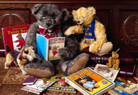 Teddy bears reading - bears, toys, cute, book, teddy