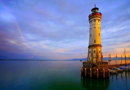 Lindau Lighthouse - lake, lighthouse, boats, light, harbor, bay, port, lindau, house, germany