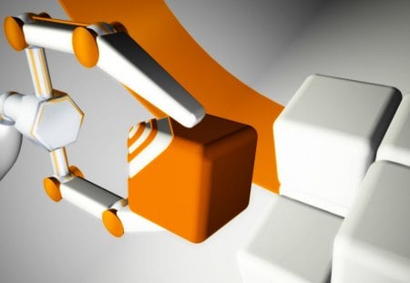 Sorting Orange and White Cubes - white, abstract, 3d, orange, robotic arm, cubes