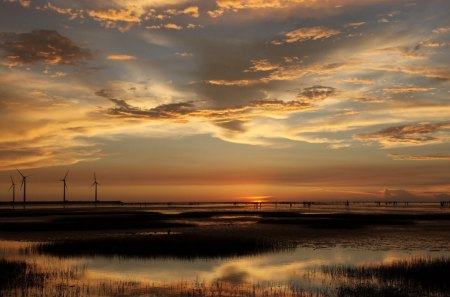 sunset-dobrogea - nature, sky, reflection, sun, clouds, sunset