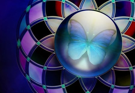 Butterfly Colors - butterfly, abstract, colorful mosaic, blue, circles