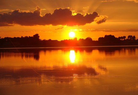 SUNSET REFLECTION - nature, sunset, reflection, clouds