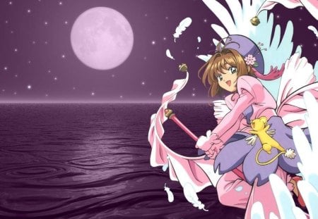 Sakura - anime, moon, sakura, other