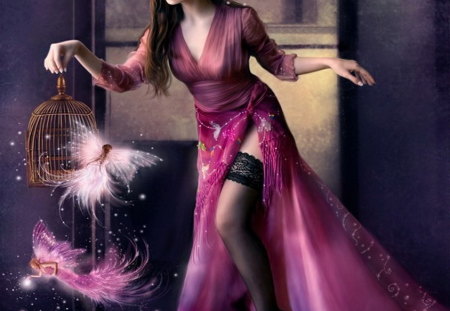 Elodies secret - digital, pink, beauty, beautiful, fairies, abstract, girl, detail, art, serene, cg, fine, fantasy, lovely, female, woman