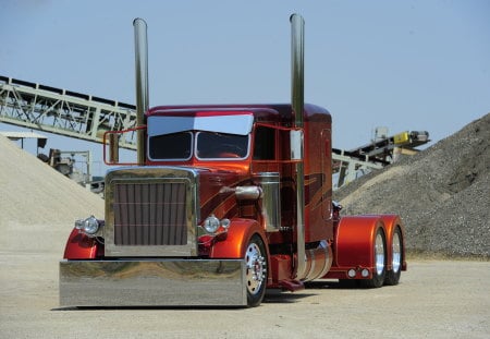 1986 Peterbilt - stacks, custom, red, rig