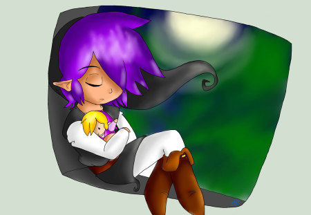 Taking a Nap in the Dark - moon, vio, link, zelda, video games, shadow