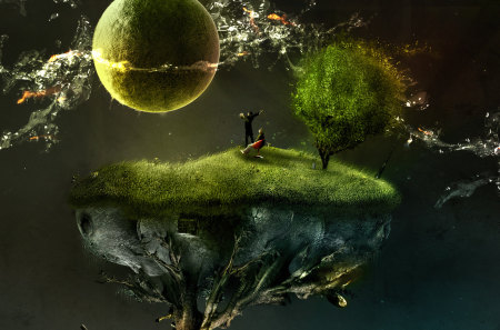 Hanging Planet - planets, abstract, fantasy, other, earth