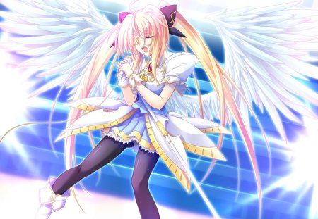 Odin - odin, anime, wings, girl, sing, angel, feathers