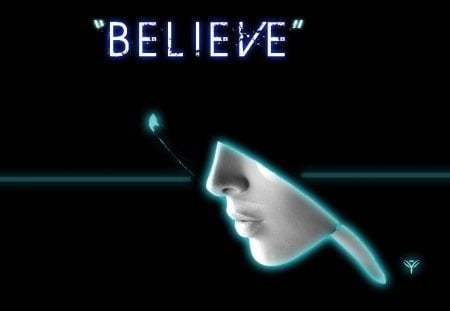 BELIEVE - glow, black, believe, blue