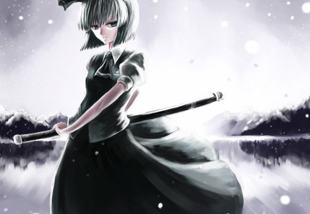 Konpaku Youmu - game, touhou, konpaku, snow, mountains