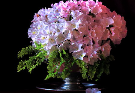 Hydrangea - pink, arrangement, blue, hydrangea, green, flowers