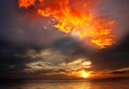 SKY INFERNO - sunset, red, cloud, ocean, orange