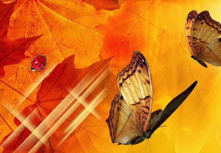 Fall Sanctuary - autumn, gold, bright, fall, orange, leaves, color, sparkles, firefox persona, butterflies