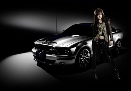 Asian Beauty By A Hot Car (6) - female, mustang, car, sleek, ford, asian