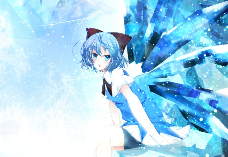 touhou - ice, blue eyes, short hair, blue hiar, dress