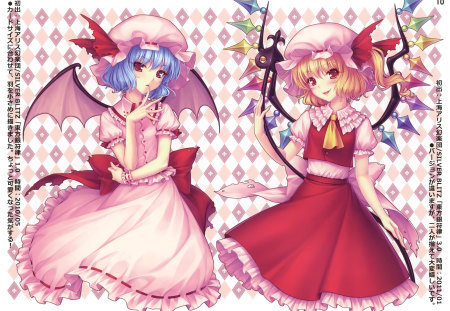 touhou - short hair, yelow hair, angel, red eyes, blue eyes, remilia