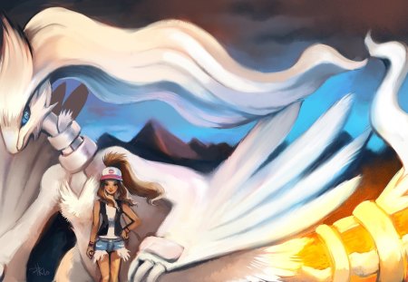 Reshiram and Hilda - white, hilda, pokemon, black