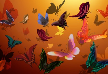 Butterflies So Many - summer, butterflies, flying, gold, colors, orange, firefox persona, fall, autumn, bright, butterfly, layers