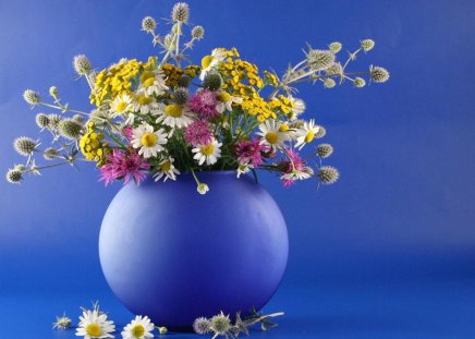 Blue still life - flower, bouquet, still life, nature, blue