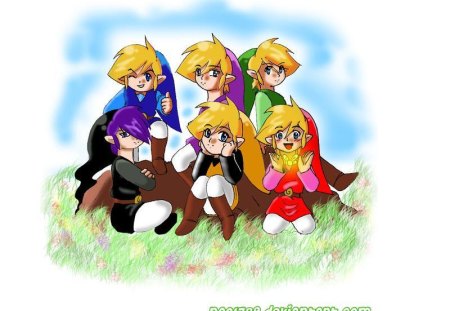 Together,we're like a family! - vio, yellow, blue, link, shadow, red, green, nao, fairy, video games