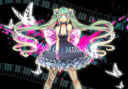 Hatsune Miku - aqua, hot, thighhighs, music, anime girl, white, art, cool, aqua eyes, artistic, hatsune miku, sexy, song, vocaloids, program, vocaloid, beautiful, pink, diva, dress, nice, beauty, twintail, singer, aqua hair, black, virtual, pretty, idol, anime, miku, cute, girl, cg, hatsune, blue, digital, awesome