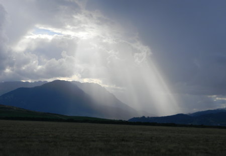 landscape - mountains, sun, sky, plain