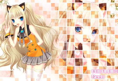 Beautiful Seeu - beauty, hot, thigh highs, anime girl, pretty, blonde hair, cute, sexy, blushing, blue eyes, long hair, stunning, vocaloids, vocaloid, beautiful, seeu, blush