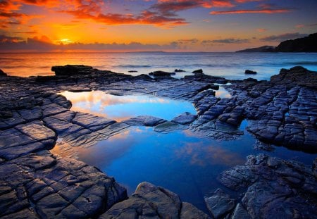 SUNSET aT ROCKPOOL,UK - beach, ocean, sunset, rock, pool