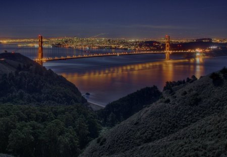 MOONLIT KIRBY COVE - moonlit, golden gate, city, night, ocean, reflection, san francisco, california, bridge