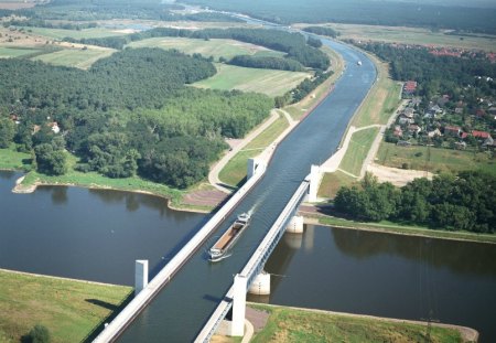 Bridge over troubled waters - water, bridge, creative, boat