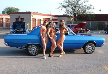 Bikinis - babes, mopar, car, outdoors