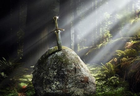 the sword - sword, merlin, forest, excalibur