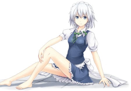 izayoi Sakuya - touhou, izayoi sakuya, blue eyes, cute, dress, white hair