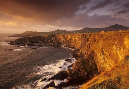 Stormy Sunset - coast, sea, stormy, dark, sky